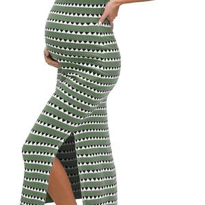 Sleeveless Knit Maternity Dress - Patterned Green and Black, Size M, Stretchy